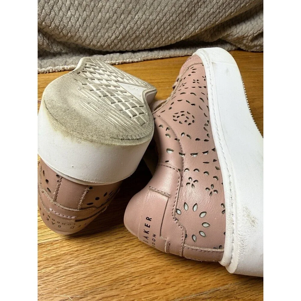 Ted Baker Women's Cwisp Laser Cut Platform Leather Sneakers Dusky Pink Sz 5.5 - Picture 14 of 16
